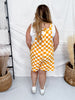 Orange & White Checkerboard Overall Style Romper
