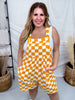 Orange & White Checkerboard Overall Style Romper