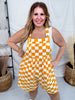 Orange & White Checkerboard Overall Style Romper