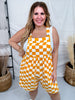 Orange & White Checkerboard Overall Style Romper