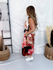Black Floral Print Sleeveless V-Neck Midi Dress With Waist Tie
