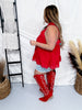 Red Ruffled Tank Top with Scalloped Eyelet Details