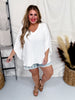 White V-Neck Top with Angel Sleeves