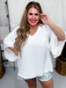 White V-Neck Top with Angel Sleeves