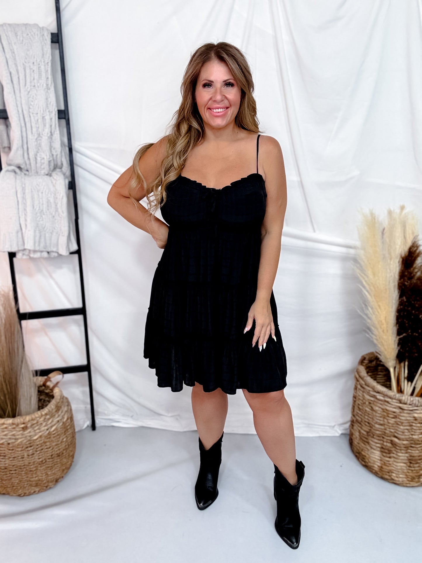 Sleeveless Black Tiered Babydoll Dress