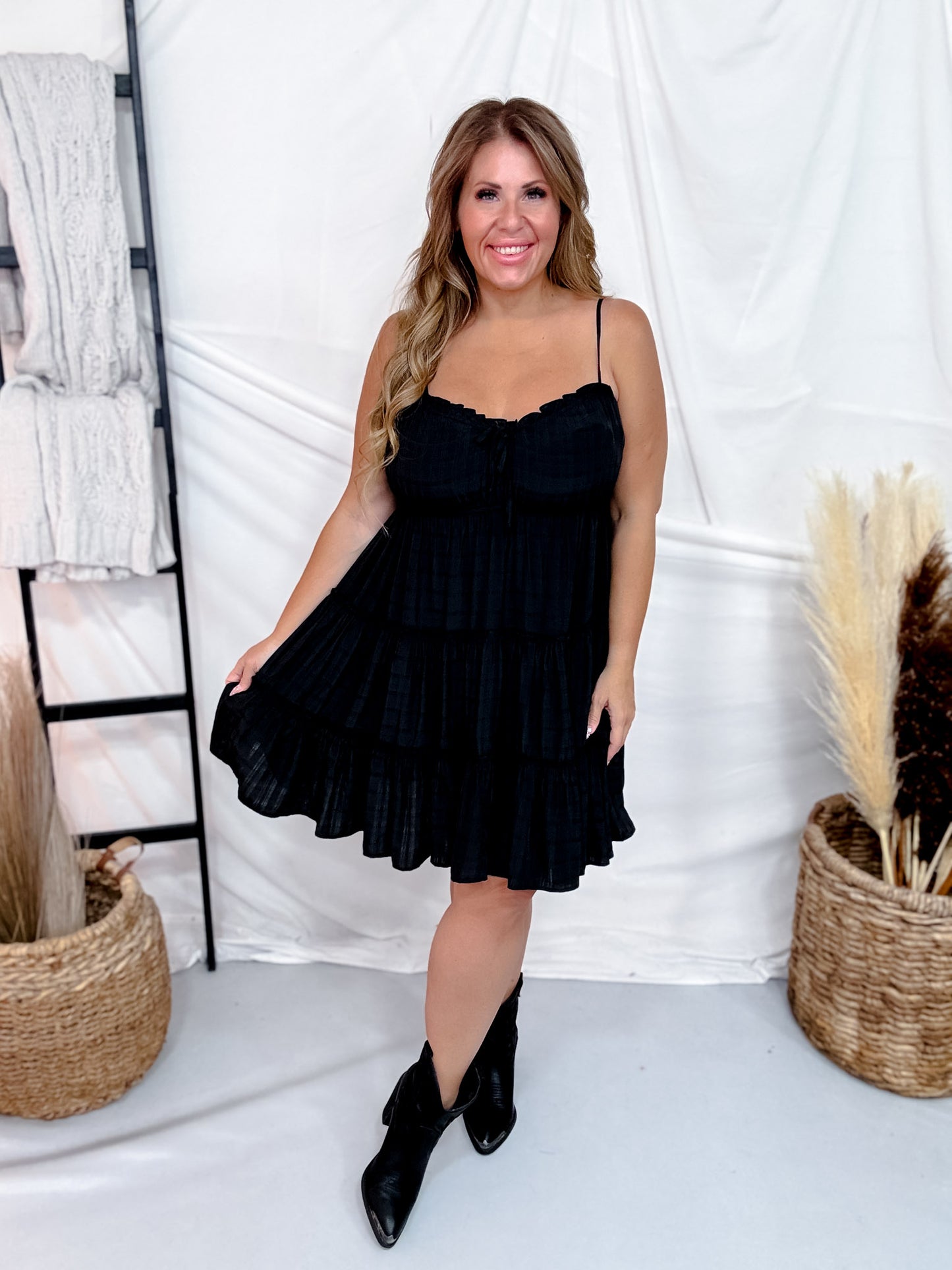 Sleeveless Black Tiered Babydoll Dress