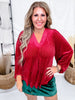 Ivy Velvet Textured Red Long Sleeve Top