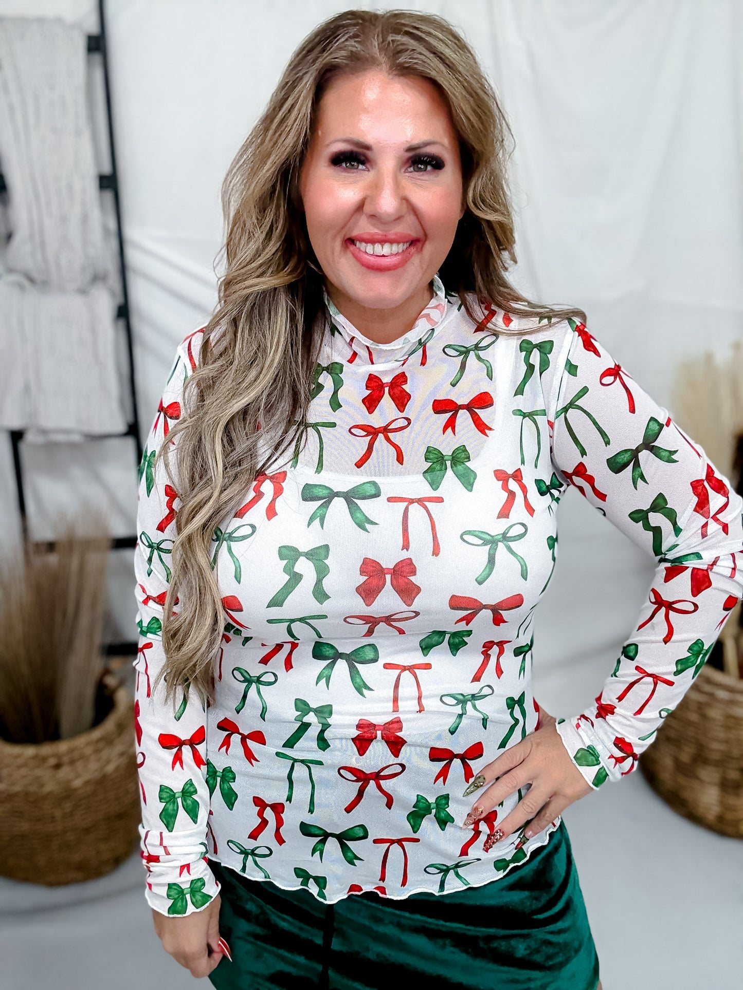 Keigan Mesh Midnight Bow Christmas Edition Top