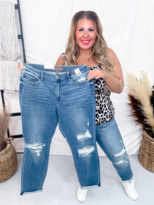 Judy Blue Vintage Wash Mid Rise Destroy Boyfriend Jeans