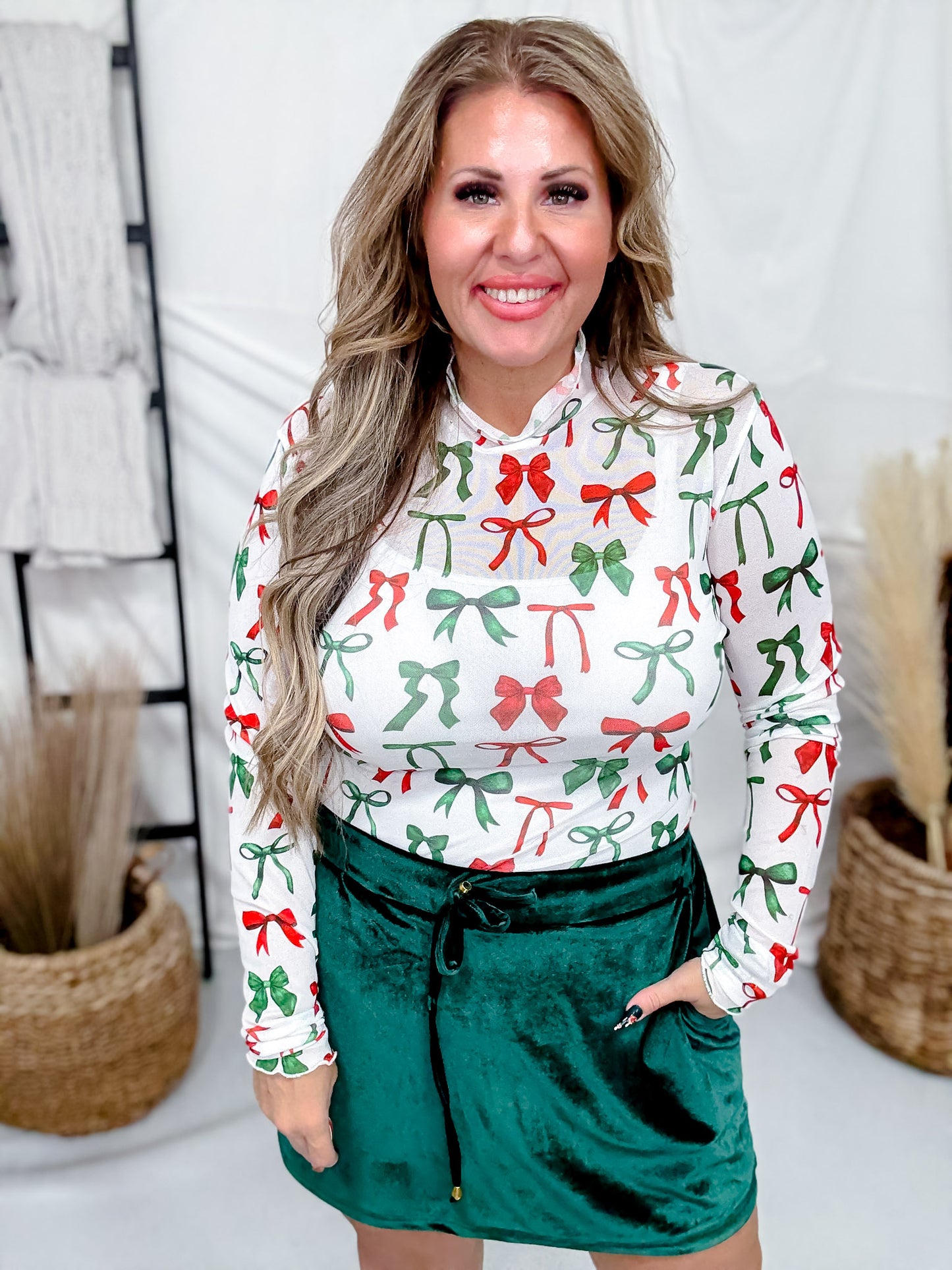 Keigan Mesh Midnight Bow Christmas Edition Top