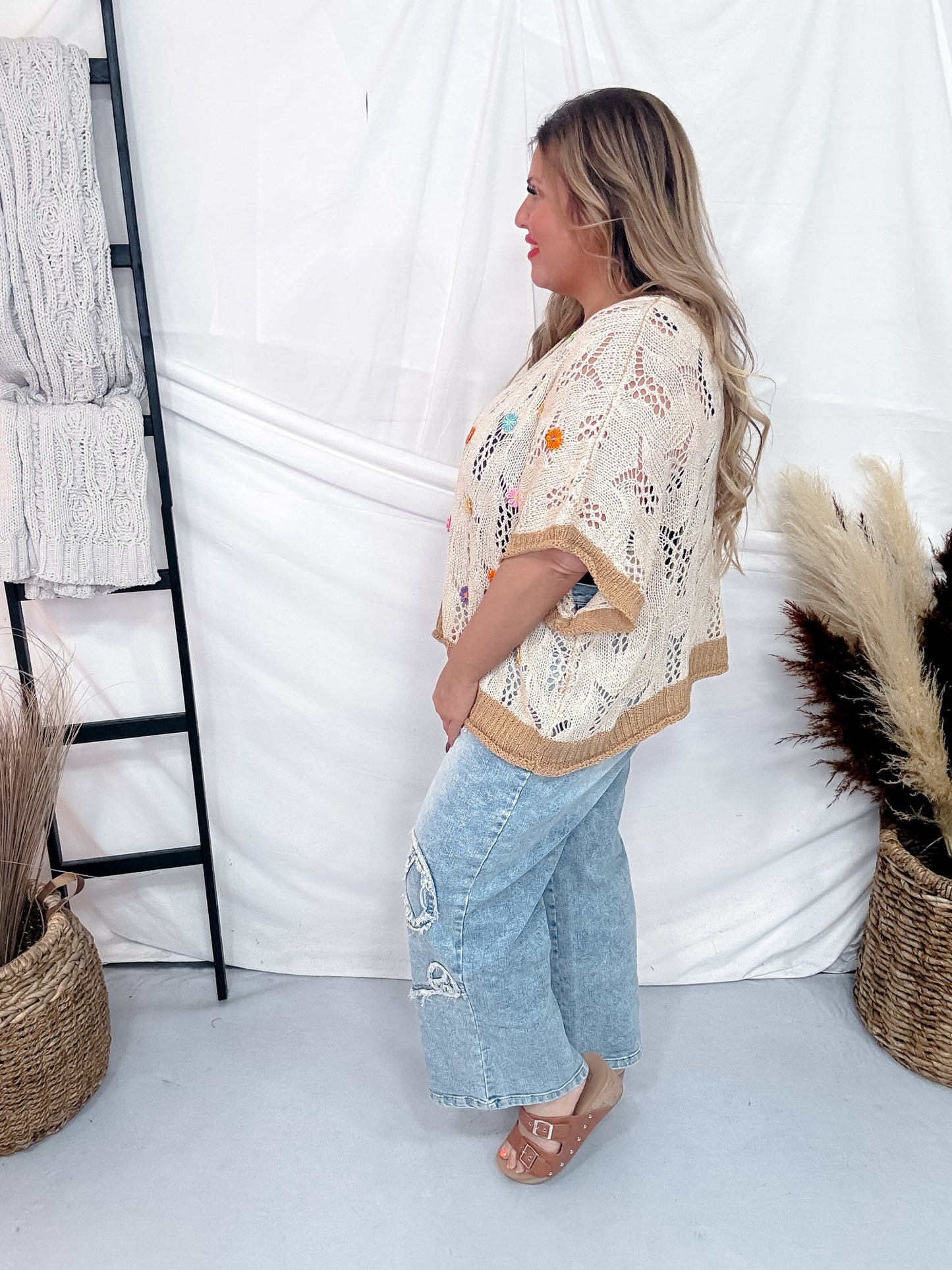 Peace Sign Patch Light Wash Straight Denim Jeans