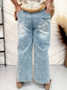 Peace Sign Patch Light Wash Straight Denim Jeans