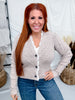 Oatmeal Cardigan With Dot Knit Details & Lace Trim