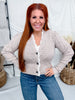 Oatmeal Cardigan With Dot Knit Details & Lace Trim
