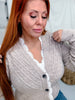 Oatmeal Cardigan With Dot Knit Details & Lace Trim