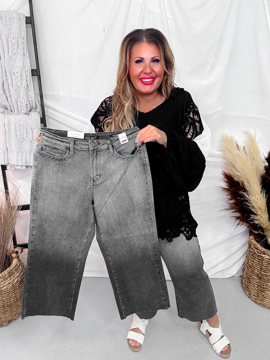 Judy Blue High Waist Gray Cropped Jeans with Embroidered Pocket Detail