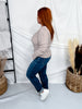 Oatmeal Cardigan With Dot Knit Details & Lace Trim