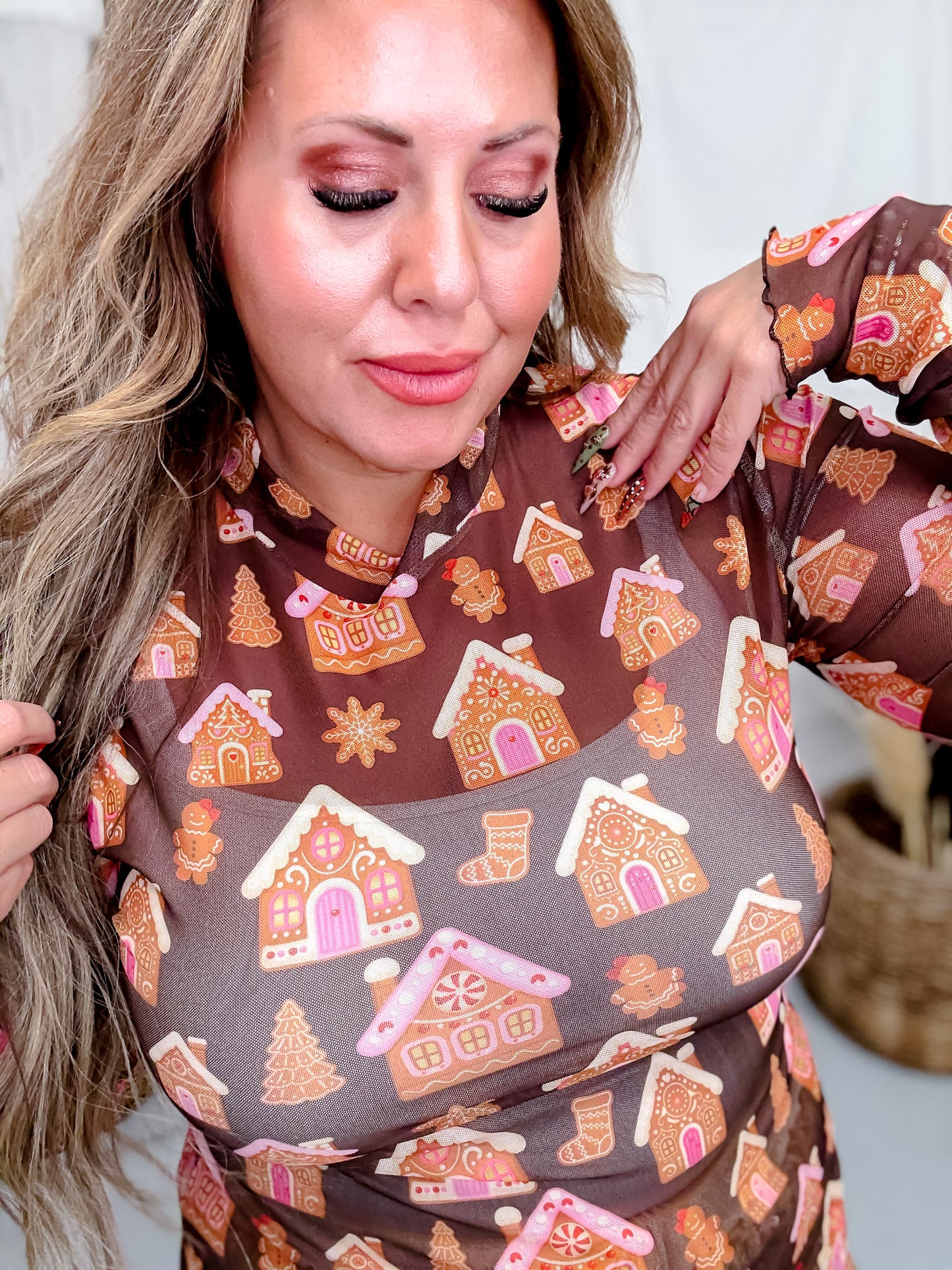 Keigan Mesh Chocolate Gingerbread Long Sleeve Top