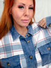 Blue Plaid Print Thermal Shacket with Corduroy Accents