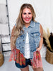 Denim and Plaid Flare Hem Vest