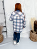 Blue Plaid Print Thermal Shacket with Corduroy Accents