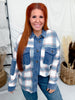Blue Plaid Print Thermal Shacket with Corduroy Accents