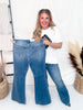Judy Blue Mid-Rise Vintage Wash Flare Jeans w/ Destroy Fray Hem