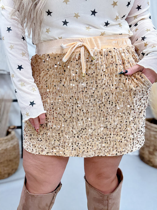 Velvet Hour Sequin Vintage Gold Skort