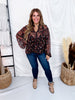 Black Sheer Balloon Sleeve Top With Rust & Purple Floral Print