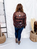 Black Sheer Balloon Sleeve Top With Rust & Purple Floral Print