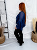 Navy Blue Chiffon Top With Ruffle Trim & Bell Sleeves