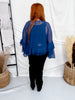 Navy Blue Chiffon Top With Ruffle Trim & Bell Sleeves