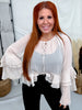 Ruffle Trimmed Chiffon Top With Tiered Bell Sleeves In Oatmeal