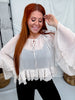 Ruffle Trimmed Chiffon Top With Tiered Bell Sleeves In Oatmeal