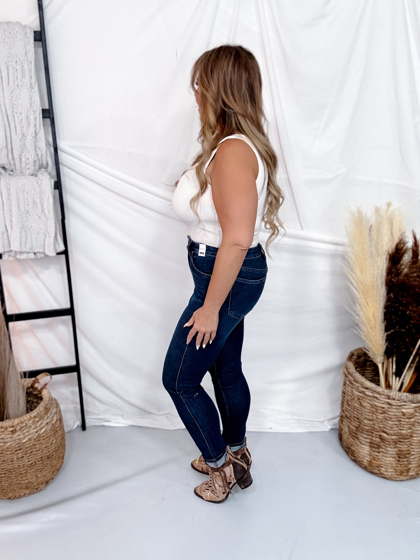 Judy Blue High Waist Tummy Control Dark Wash Skinny Jeans W/ Bandana Loop