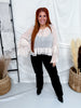 Ruffle Trimmed Chiffon Top With Tiered Bell Sleeves In Oatmeal