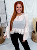 Ruffle Trimmed Chiffon Top With Tiered Bell Sleeves In Oatmeal