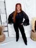 Black Chiffon Top With Ruffle Trim & Bell Sleeves