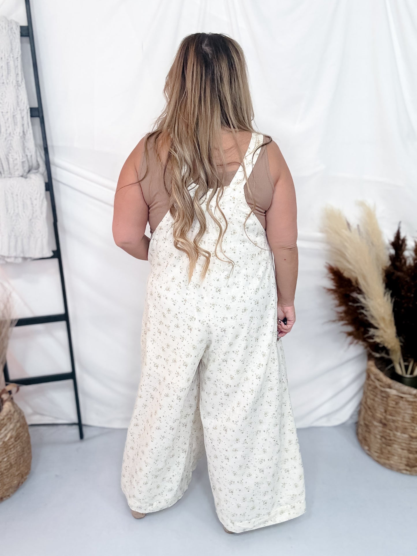 Printed Floral Overalls W/ Front Bib Pocket
