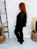 Black Chiffon Top With Ruffle Trim & Bell Sleeves