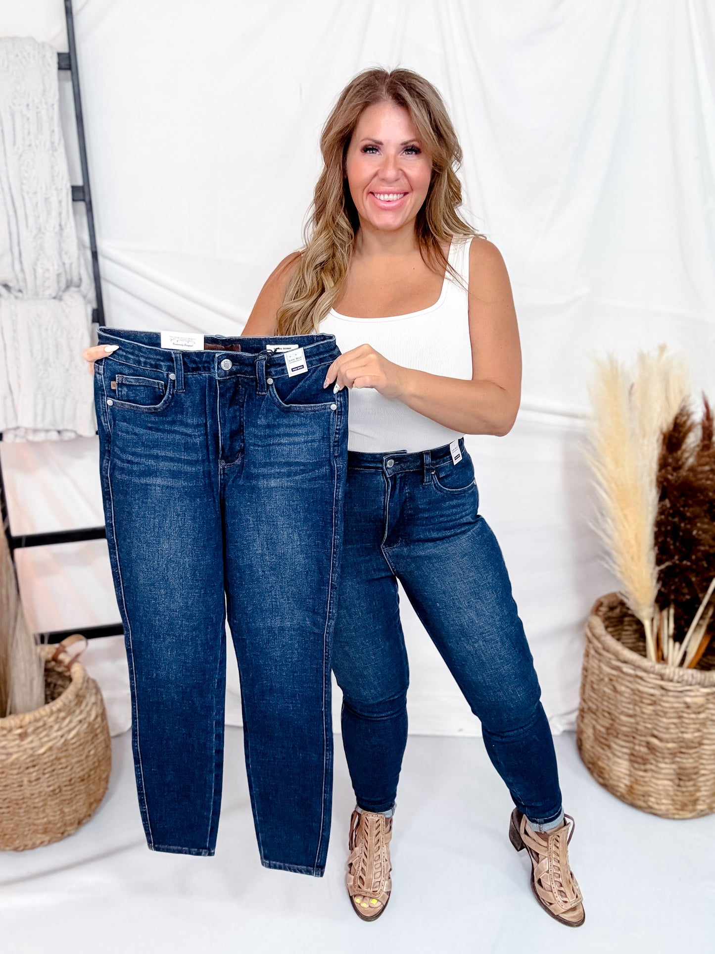 Judy Blue High Waist Tummy Control Dark Wash Skinny Jeans W/ Bandana Loop