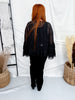 Black Chiffon Top With Ruffle Trim & Bell Sleeves