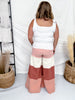 Multi Dusty Rose & Coral Denim Wide Leg Pants