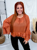 Chiffon Top With Tiered Bell Sleeves In Brick