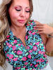 Black Multi Colored Floral Sleeveless Top W/ Front Zipper FINAL SALE