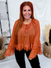 Chiffon Top With Tiered Bell Sleeves In Brick