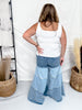 Tiered Contrast Wide Leg Denim Pants