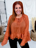 Chiffon Top With Tiered Bell Sleeves In Brick