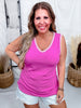 Solid Whisper V-Neck Tank Top W/ Embroidered Neckline & Sleeves (8 Colors)