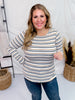 Long Sleeve Striped Knit Top with Thumbholes